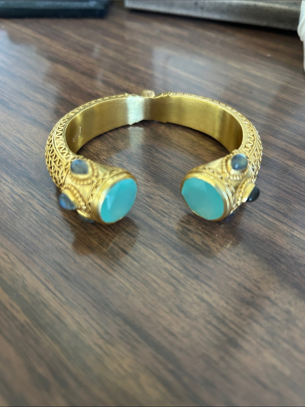 Julie Vos Hinged Bracelet Gold-Tone Turquoise Stone Cuff Bracelet - Women Jewelr